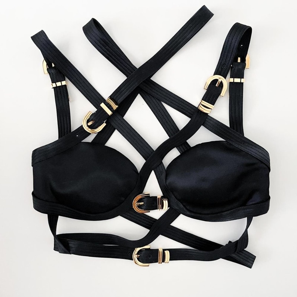 Versace Fall 2019 Runway Black Silk Satin Cage Bra Cropped Bondage Top 42 - Picture 2 of 15